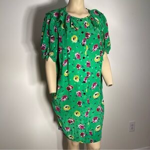 Vintage 80s Emanuel Ungaro green silk polka dot/floral day dress Women’s Size 4